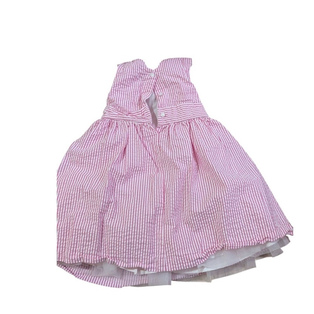 Crown & Ivy Kids Pink White‎ Seersucker Striped Bow Dress 4T Button Back